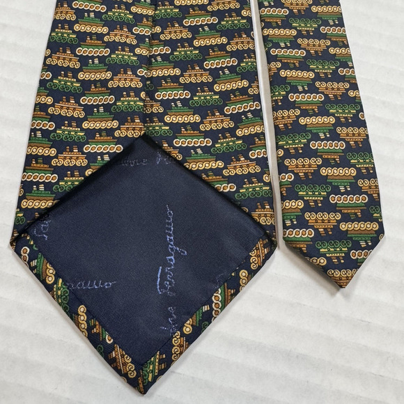 Salvatore Ferragamo Tie Novelty Silk Nautical Boats on Waves Ship Motif Italy - Picture 5 of 7